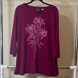 Bob Mackie Women's Magenta Top with Pink Floral Design
